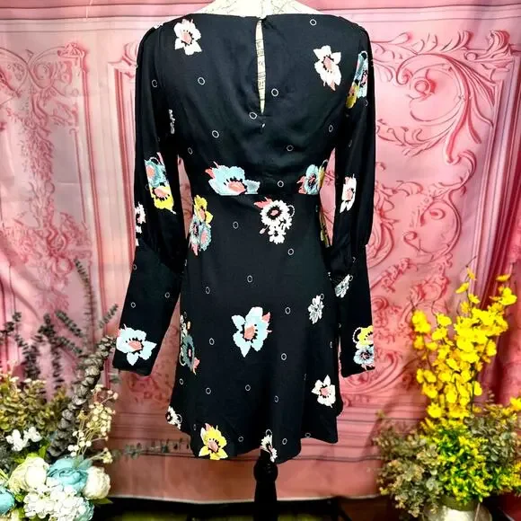 Free People Sunshadows Slit Sleeve Mini Dress Black Combo 4 - Picture 15 of 16